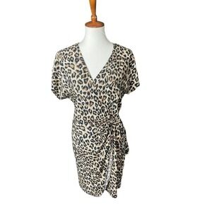 Dawn Joy Leopard Print Wrap Dress Size Small Zip Back Vintage